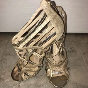 Coach snakeskin gold/beige strappy heels